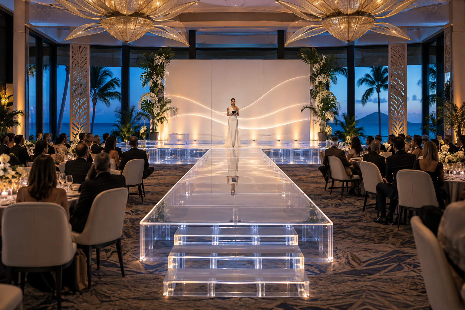 Solaire Relevé configured as an elegant ballroom stage and runway